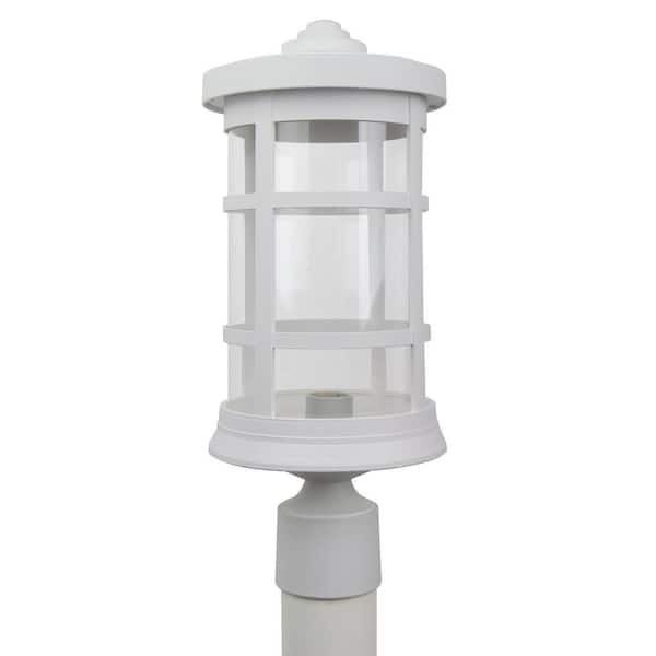 SOLUS 17.25 in. H x 7.25 in. W White Decorative Round Post Top Mount Outdoor Light Fixture with Durable Clear Acrylic Lens