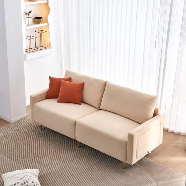 79.5 inch Fabric Loveseat Sofa with 2 Removable Back Cushions-Beige | Costway