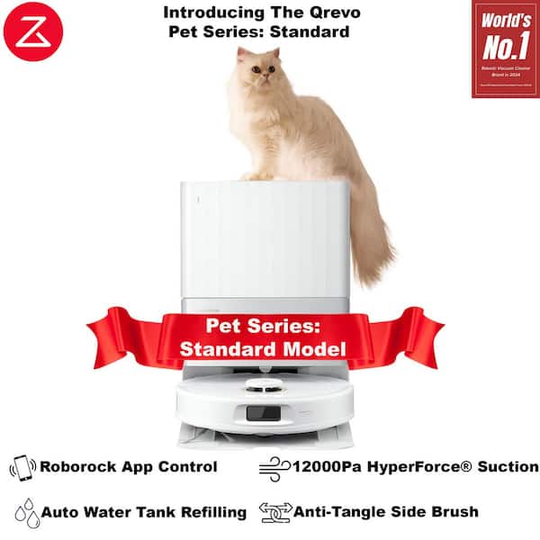 Qrevo Pet Standard Series Robot Vacuum and Mop for Carpet and Hardwood, Smart Navigation, Pet-Friendly, White