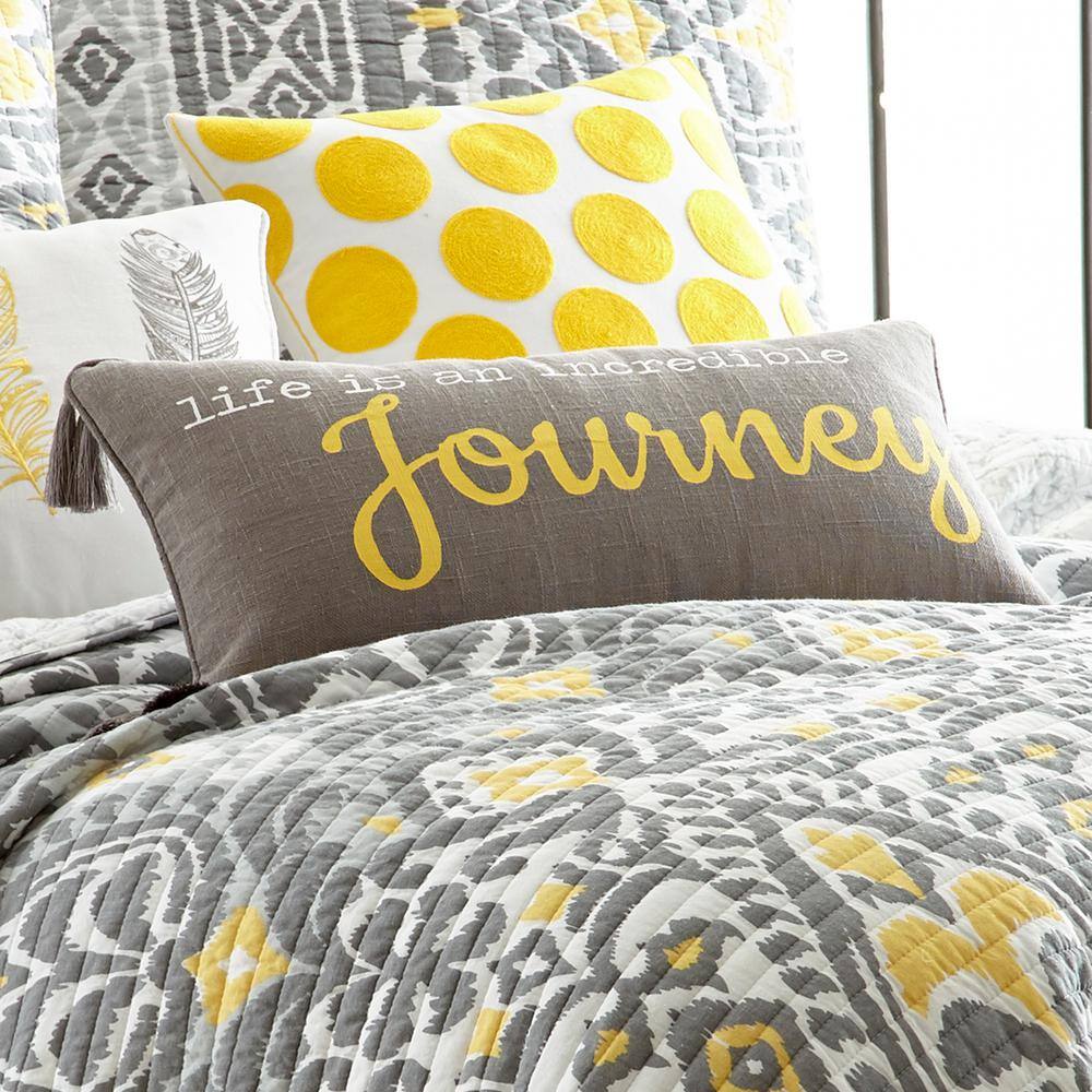 Inspirational Journey 12x24 Grey and Yellow Embroidered Pillow