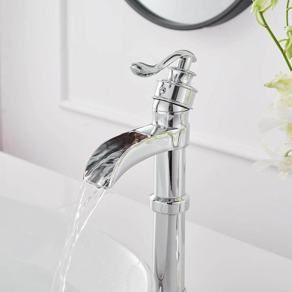 Polished Chrome Single-Handle Waterfall Vessel Bathroom Faucet