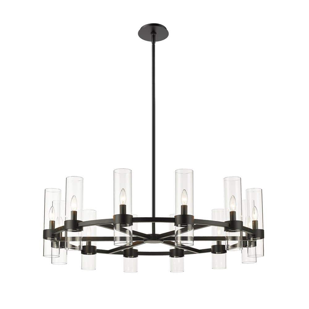 Datus 12-Light Matte Black Chandelier with Glass Shade