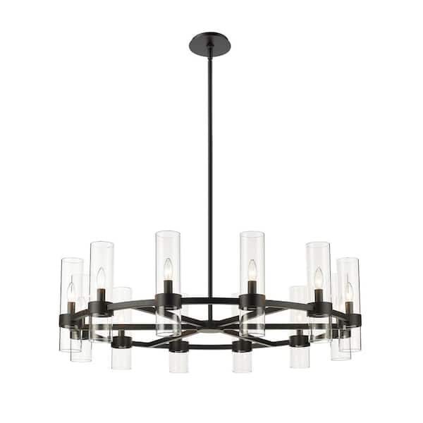 Unbranded Datus 12-Light Matte Black Chandelier with Glass Shade