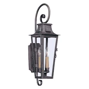 French Quarter 2-Light Aged Pewter Outdoor Wall Lantern Sconce