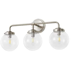 Modern 22.44 in. 3-Light Nickel Bathroom Vanity Light with Clear Glass Shades, Suitable Bathrooms, Powder Rooms, etc.