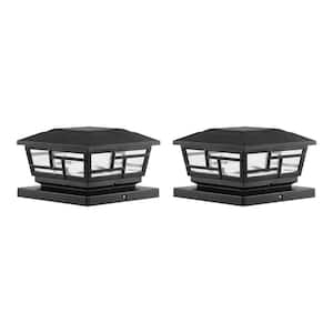 3.5 in. x 3.5 in. Black Outdoor Solar Post Cap Light with a 5.5 in. x 5.5 in. Adaptor (2-Pack)