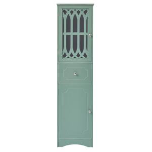 16.5 in. W x 14.2 in. D x 63.8 in. H Green Freestanding Linen Cabinet with Drawer