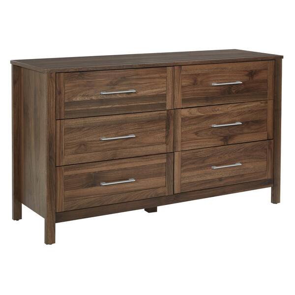 OSP Home Furnishings Stonebrook 6Drawer Horizontal Dresser in Classic Walnut Finish SK6DRDCW