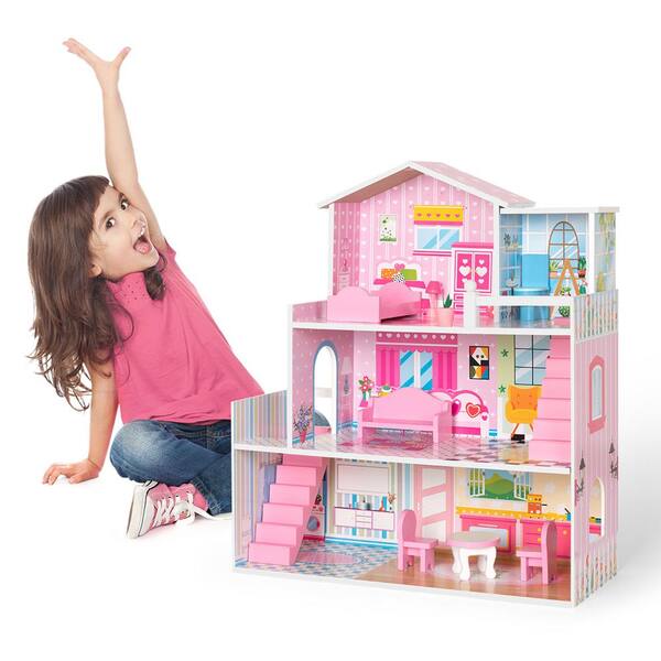 Gardenised Wooden Doll House with Toys and Furniture Accessories