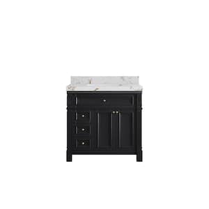 Paris 36 in. W x 22 in. D x 36 in. H Single Sink Bath Vanity Center in Black with 2 in. Viola Gold qt. Top