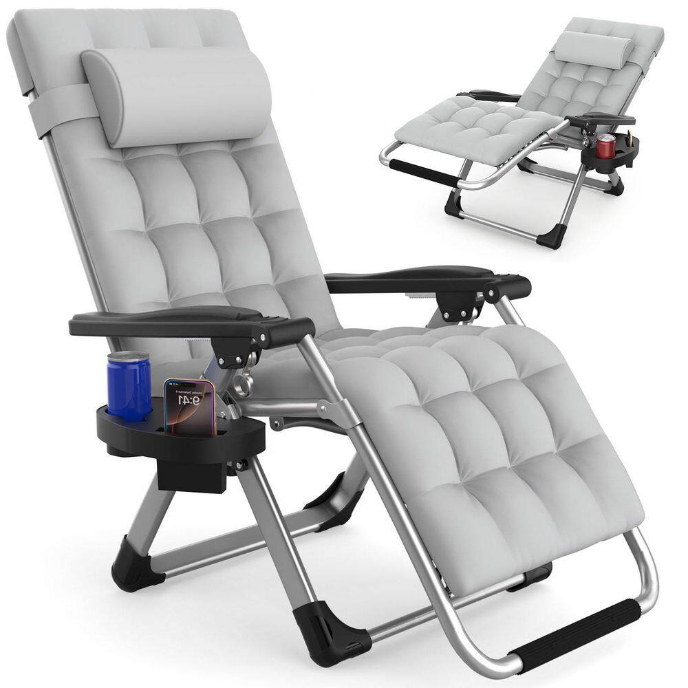 Reclining Patio Lounger Chair Steel Wide Zero Gravity Chair with Cup Holder&Headrest&Removable Gray Mattress price history on PriceWatchPro