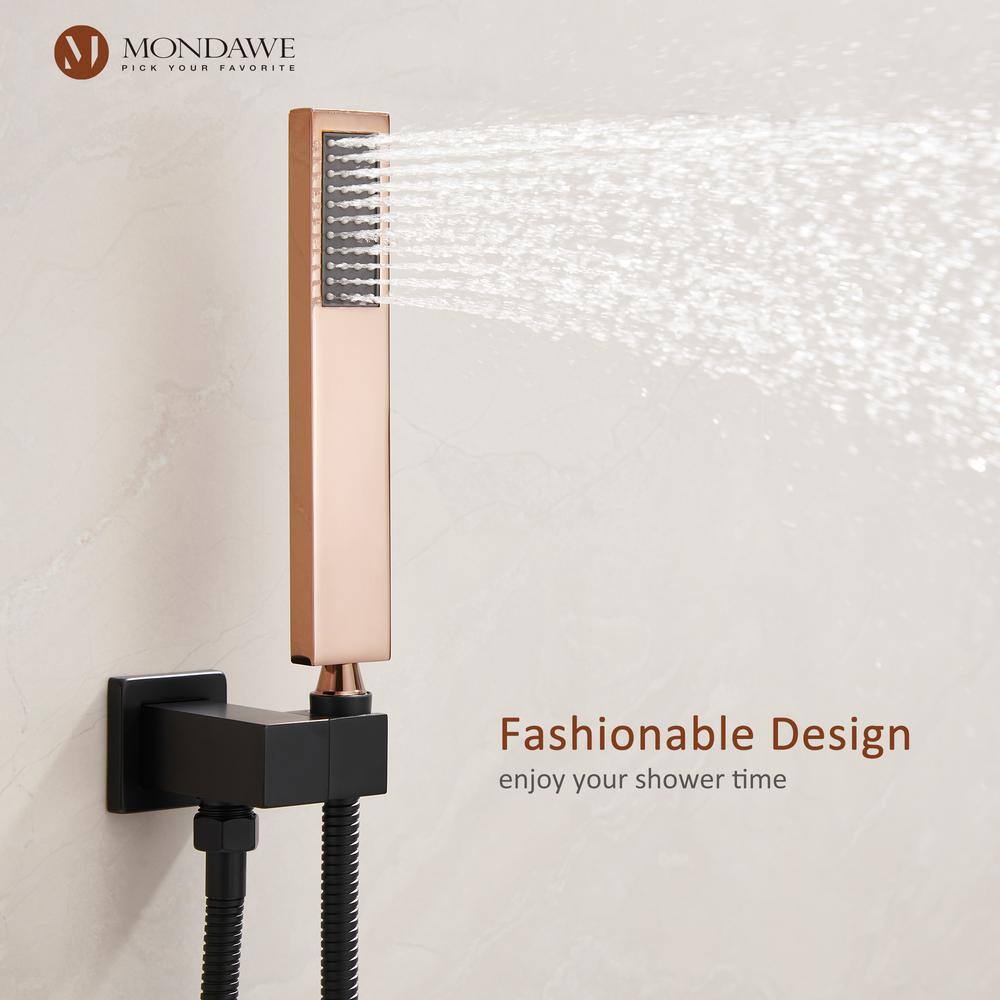 Gold and Black Wall Mounted Rain Shower System with Handheld