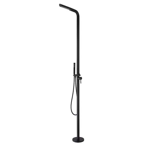 2-Handle Outdoor Freestanding Shower Faucet Kit Floor Mount Shower System Kit with 1.8 GPM Hand Shower in Matte Black