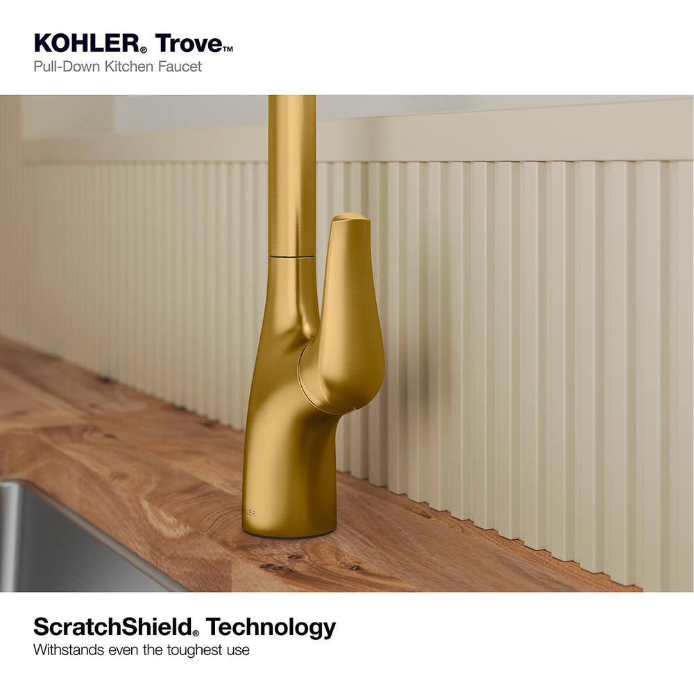 Vibrant Brushed Brass Single-Handle Pull Down Kitchen Faucet