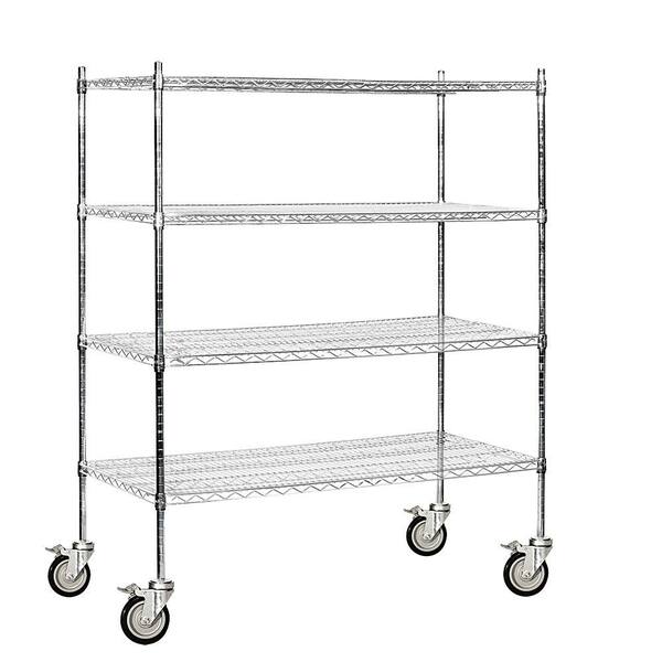 Salsbury Industries Chrome 3-Tier Rolling Welded Wire Shelving Unit (60 in. W x 69 in. H x 24 in. D)