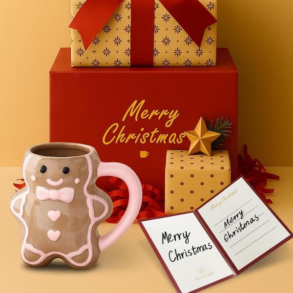 Numhew 13 oz Cute Brown Ceramic Mug (Set of 1), Christmas