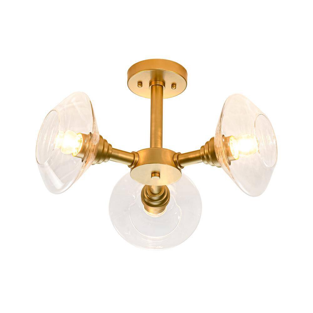 Aurielle 18.5 in. 3-Light Sputnik Brushed Brass Semi-Flush Mount with Open Diamond Glass Shade for Dining Room Hallway price history on PriceWatchPro