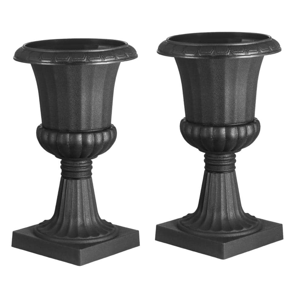 15.75 in. W x 26.38 in. H 2-Pack Black Plastic Urn Planters Classic Flower Pots for Indoor Outdoor price history on PriceWatchPro
