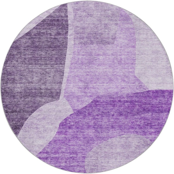 Dream Shag Premium Machine Washable Abstract ADS665 Eggplant 8 ft. x 8 ft. Round Rug