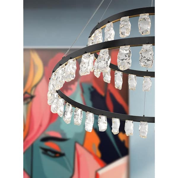 Arctic Glacier 1-Light Integrated LED Black Crystal Tiered Chandelier with Faux Rock Crystal Accents for Dining Room