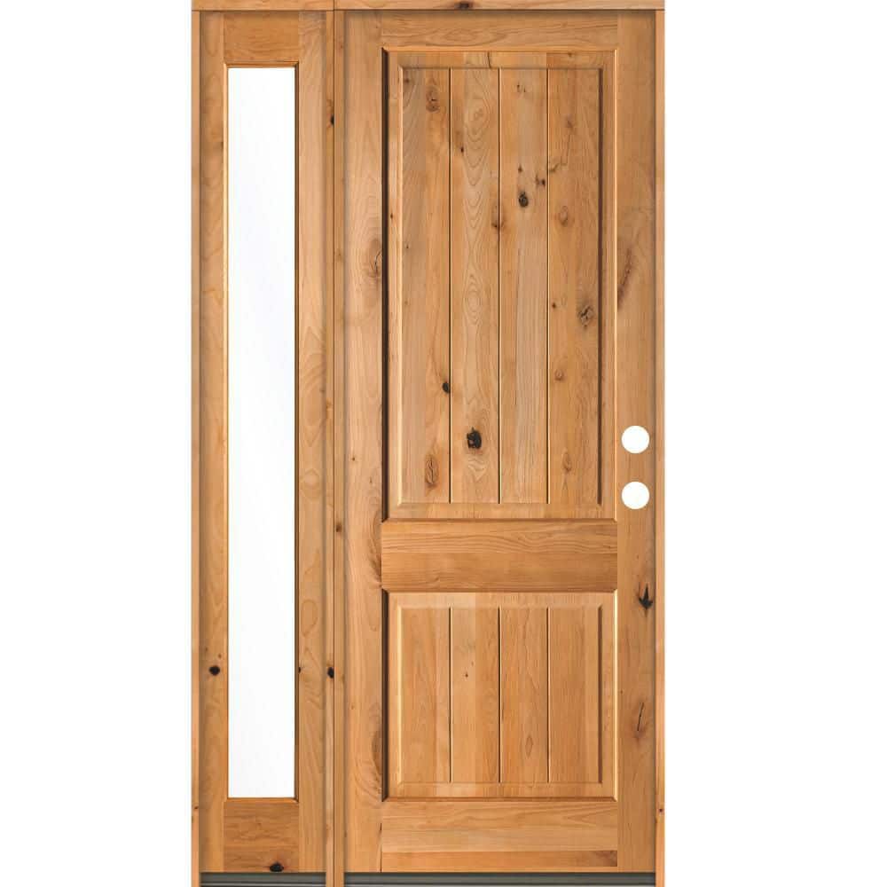 50 in. x 96 in. Knotty Alder 2 Panel Left-Hand/Inswing Clear Glass Clear Stain Wood Prehung Front Door with Sidelite price history on PriceWatchPro