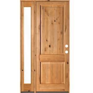 50 in. x 96 in. Knotty Alder 2 Panel Left-Hand/Inswing Clear Glass Clear Stain Wood Prehung Front Door with Sidelite
