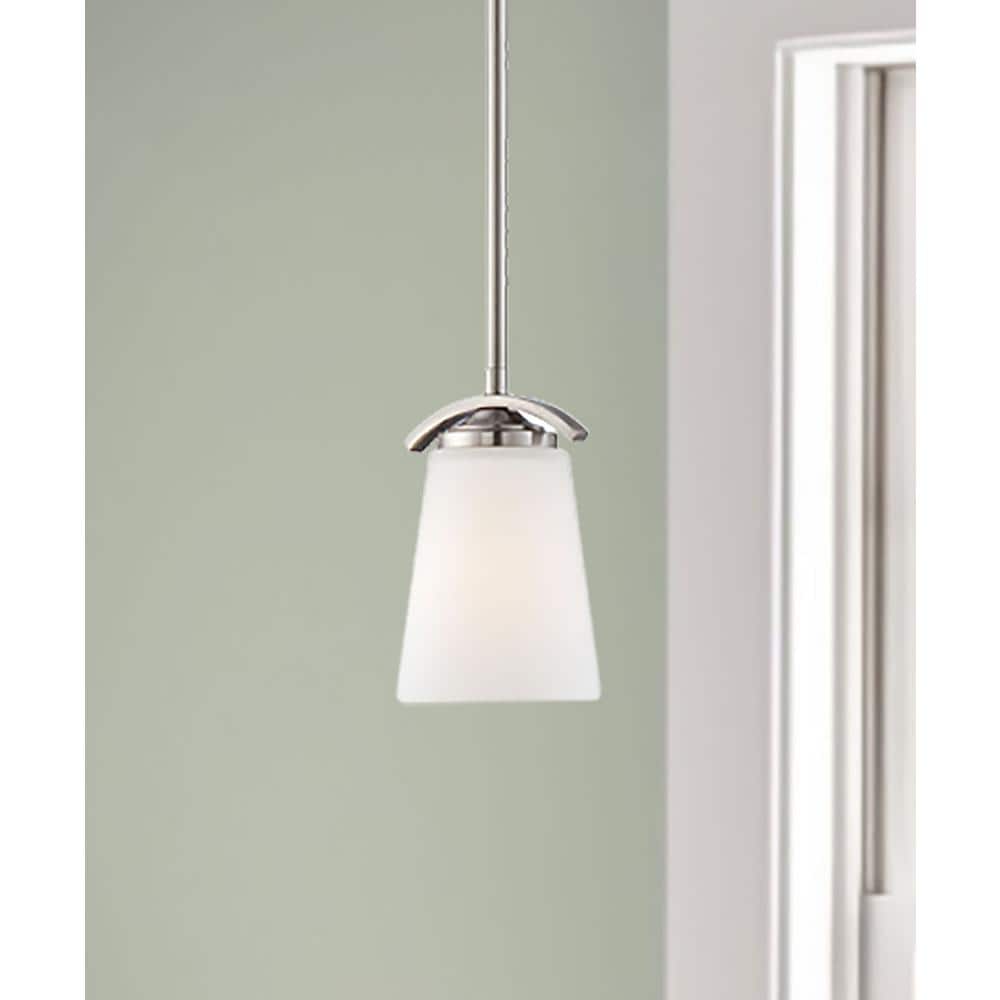 Overland Park Brushed Nickel Mini Pendant with Etched White Glass