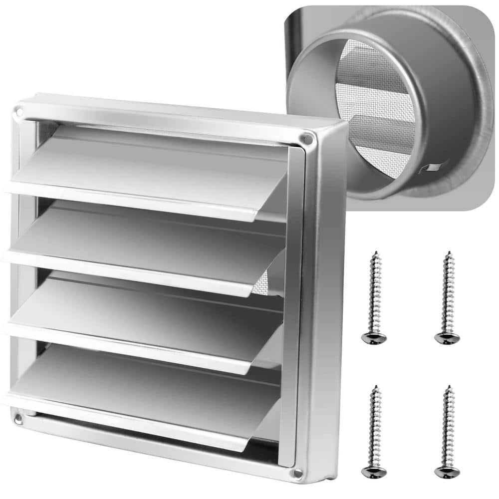 4 in. Metal Square Dryer Vent Cover, 7 in. x 7 in. Stainless Steel Louvered