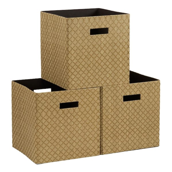 HOUSEHOLD ESSENTIALS Premium Deco Fabric Storage Cubes in Gold (3-Pack)