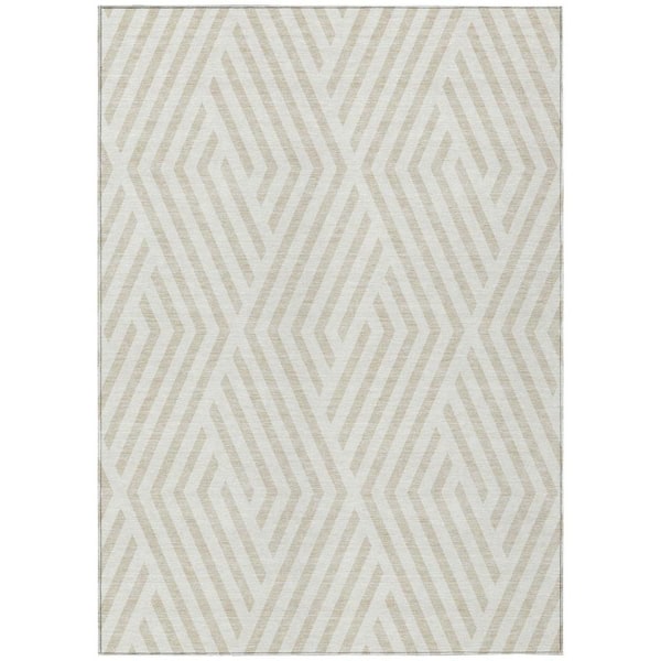 HomeRoots Beige and Ivory 9 ft. x 12 ft. Woven Geometric Rectangle Indoor/Outdoor Area Rug