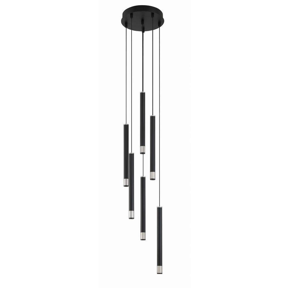 Coal and Brushed Nickel 6-Light LED Pendant with Clear Acrylic Shade