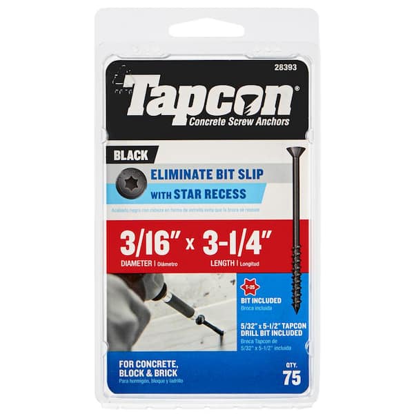 3/16 in. x 3-1/4 in. Star Flat-Head Black Concrete Anchors (75-Piece)
