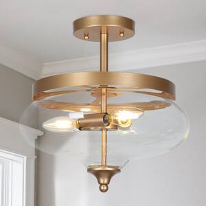 Modern Gold Center-Bowl Kitchen Ceiling Light 3-Light Round Semi-Flush Mount Light with Clear Glass Shade