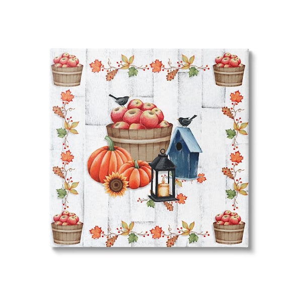 Stupell Industries Autumnal Apples and Lantern byEmma Leach 1-Piece Unframed Graphic Print Nature Poster Art Print 17 in. x 17 in.