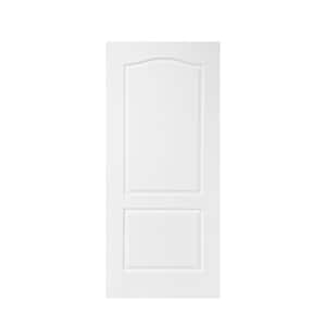 30 in. x 80 in. 2 Panel Hollow Core White Primed Composite MDF Arch Top Interior Door Slab for Pocket Door