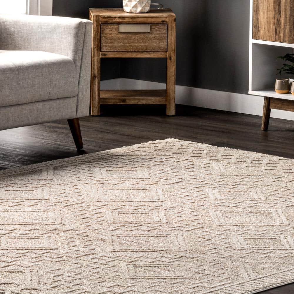 Cameron High Low Moroccan Textured 5'x8' Area Rug in Beige