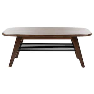 Oren 47 in. Dark Walnut Large Rectangle Wood Coffee Table with Shelf