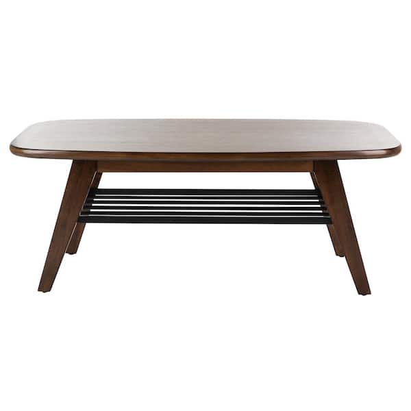 SAFAVIEH Oren 47 in. Dark Walnut Large Rectangle Wood Coffee Table with Shelf