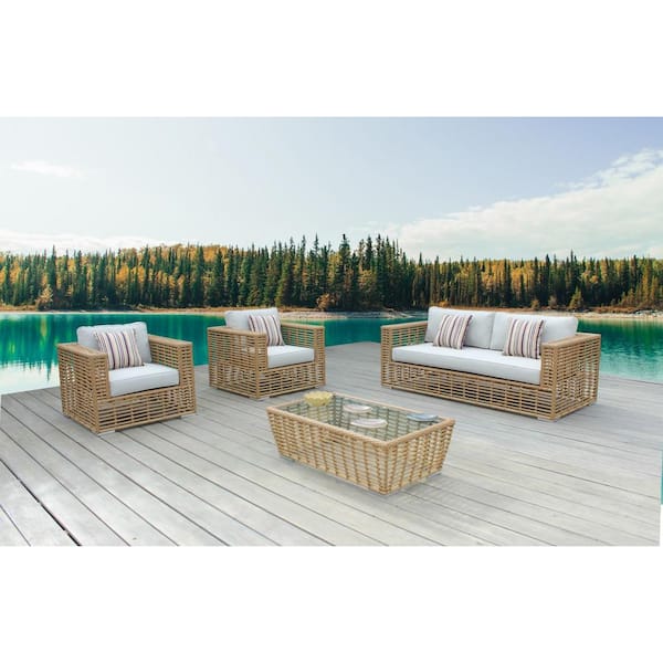 Unbranded Renava Ko Tao 4-Piece Wicker Patio Conversation Set with White Cushions