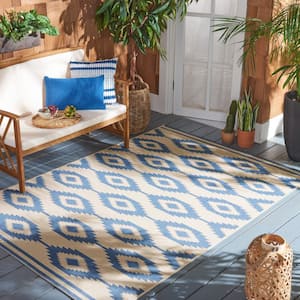 Beach House Blue/Creme Doormat 2 ft. x 4 ft. Southwestern Aztec Indoor/Outdoor Area Rug