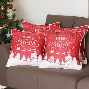 Christmas Night Decorative Throw Pillow Square 18 in. x 18 in. Red and White for Couch, Bedding (Set of 4)