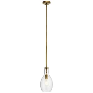 Everly 13.75 in. 1-Light Natural Brass Transitional Shaded Kitchen Pendant Hanging Light with Clear Glass