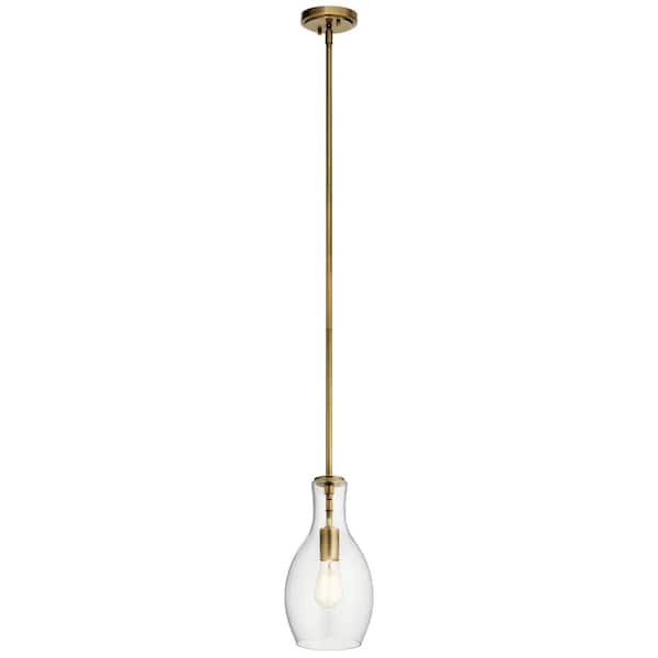 KICHLER Everly 13.75 in. 1-Light Natural Brass Transitional Shaded Kitchen Pendant Hanging Light with Clear Glass