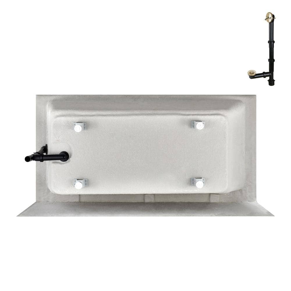 60-Inch Glossy White Acrylic Alcove Bathtub with Polished Brass Drain