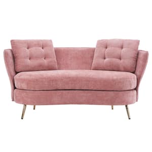 64.2 in. Pink Velvet 2-Seater Loveseat with Golden Legs and 2-Pillows