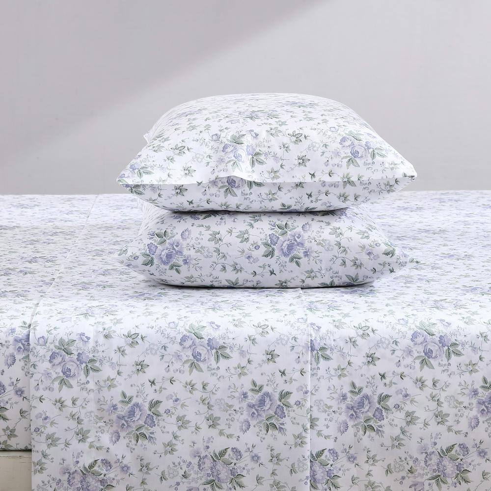 Lilian Lilac Floral Cotton King Sheet Set