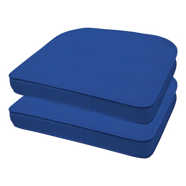 Honeycomb Textured Solid Sapphire Blue Rounded Outdoor Seat Cushion (2-Pack)