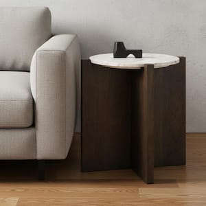 22 in. White Round Stone End Table