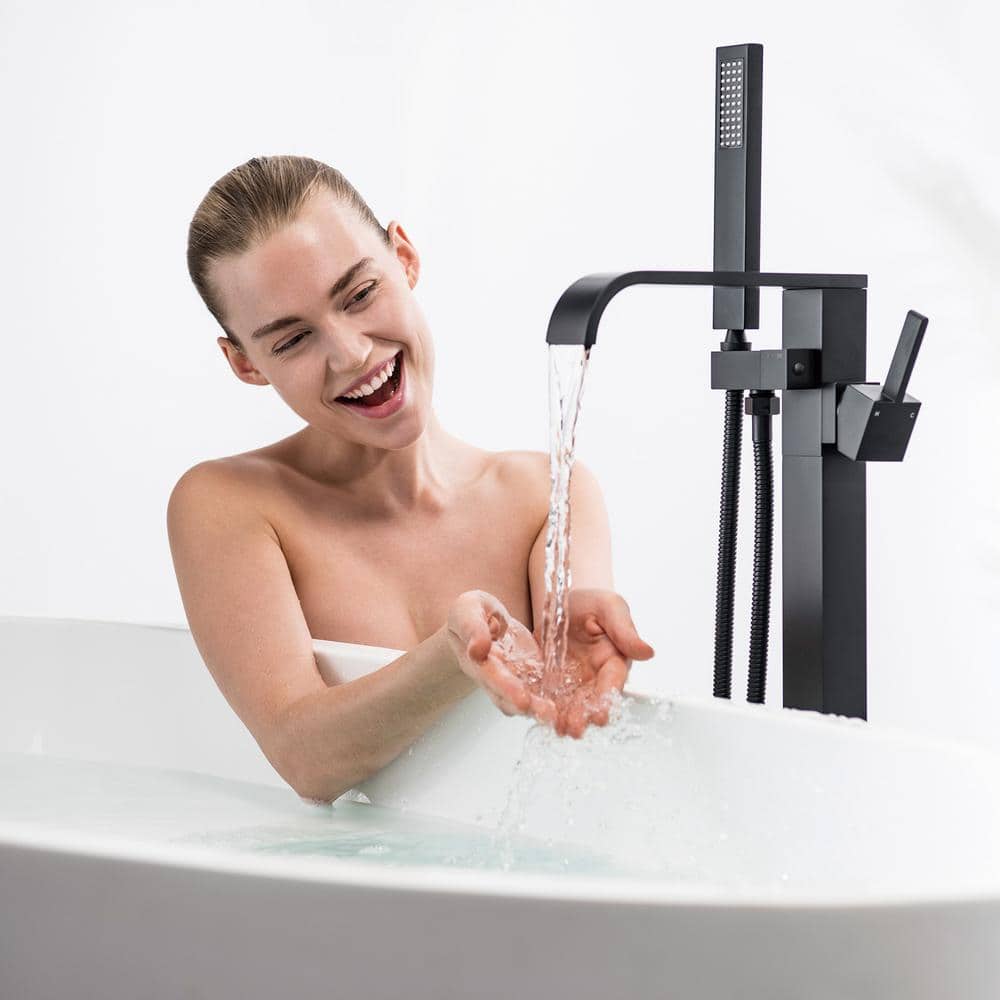 Matte Black Brass Floor-Mounted Freestanding Tub Filler