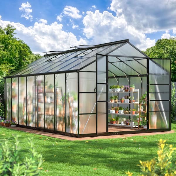 VIWAT 10 ft. W x 16 ft. D Greenhouse for Outdoors, Polycarbonate